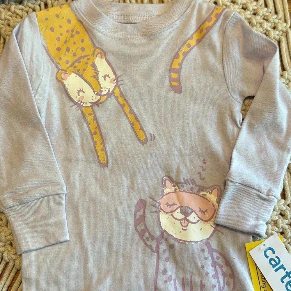 NWT Carter's Pastel animal Print cat Pajama Set size 12 month‎